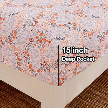 JSD Pink Paisley Floral Sheet Set Queen Size, 4 Piece Soft Printed Microfiber Sheets Extra Deep Pocket
