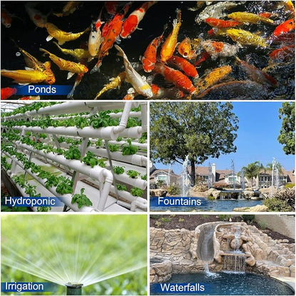 8300 GPH 520W IPX8 Submersible Pond Waterfall Pump | 32.8FT Long Power Cord, Quiet Powerful Fountain Pump for Koi Fish, Garden Yard Patio Duck Pond, with Barrier Filter Bag
