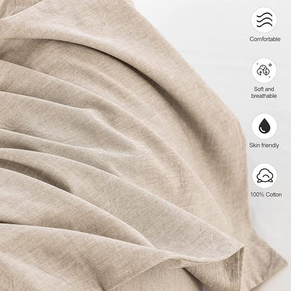 MooMee Bedding Pillowcases Pack of 2 100% Washed Cotton Linen Like Textured Breathable Durable Soft Comfy (Heathered Taupe, Queen)