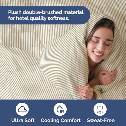Duvet Cover Twin/Twin XL Size Set - Extra Soft Twin/Twin XL Duvet Cover 68" x 90" with 1 Pillow Sham - Hotel Luxury, Fade Free w/ Zipper Closures & Ties - Comfy, Cozy and Breathable (Beige Stripes)