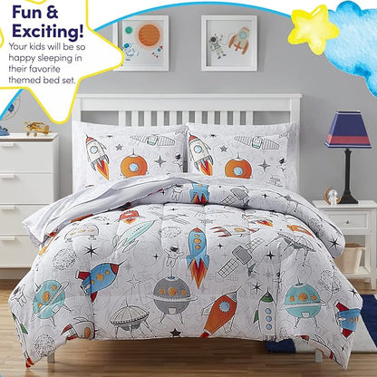 Kids Bedding Set Bed in a Bag for Boys and Girls Toddlers Printed Sheet Set and Comforter , Twin, Floating in Space