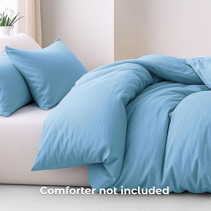Pure Bedding Duvet Cover Full Size - 3 Pieces Extra Soft Bedding Set, Includes 1 Duvet Cover 80x90 Inches with Zipper Closure & 2 Pillow Shams, Comforter Not Included, Sky Blue