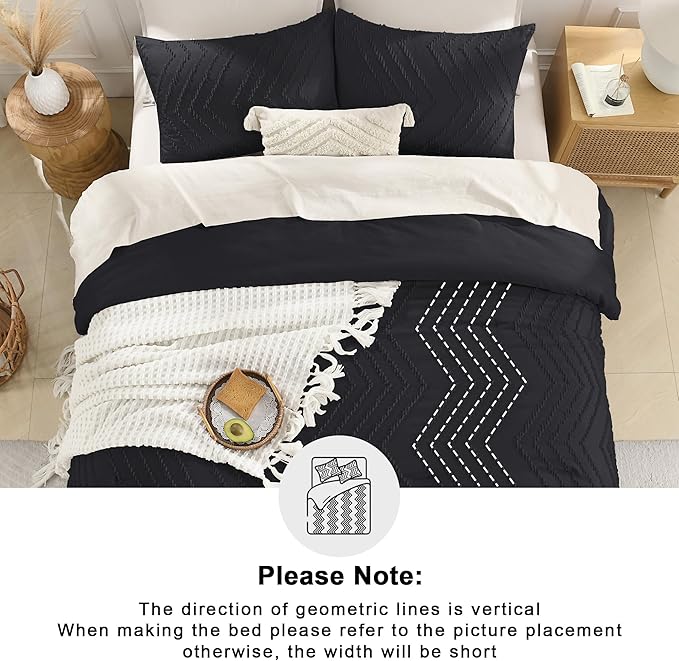 Andency Black Oversized Super King Plus Comforter Set 128x120, Extra Large King Size Comforter Oversize Boho Soft Warm Bedding Comforter Sets, 3 Pieces Aesthetic Chevron Textured Bedding
