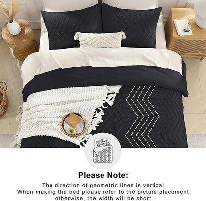 Andency Black Oversized King Comforter Set 120x98, Boho Oversize King Soft Warm Tufted Bedding Comforter Sets, 3 Pieces Aesthetic Chevron Farmhouse Cute Bohemian Textured Bedding Set