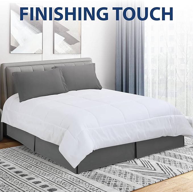 Cathay Home Double Brushed Microfiber Pleated Easy Fit Bed Skirt, Ultra Soft, Fade and Wrinkle Resistant - Gray, Queen