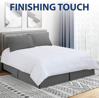 Cathay Home Double Brushed Microfiber Pleated Easy Fit Bed Skirt, Ultra Soft, Fade and Wrinkle Resistant - Gray, King