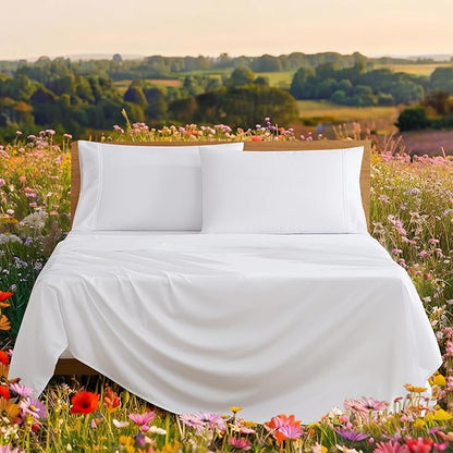 UGG Hedi King Sheet Set 4-Piece Luxury Cooling Sheets Deep Pockets Premium Bedding with 2 Pillow Shams Hypoallergenic Machine Washable Soft Lightweight Bed Set for Bedroom, King, White