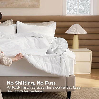 Bedsure Removable Cover with Comforter Duvet Insert California King - 4 Pieces White Prewashed Soft Bedding Set for All Seasons Use, Includes 1 Duvet Cover, 1 Comforter, 2 Pillow Shams