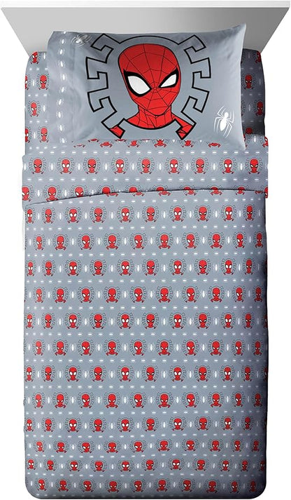 Jay Franco Marvel Spiderman Webbed Wonder 5 Piece Twin Bed Set - Includes Comforter & Sheet Set - Bedding Features Spiderman - Super Soft Fade Resistant Polyester - (Official Marvel Product)
