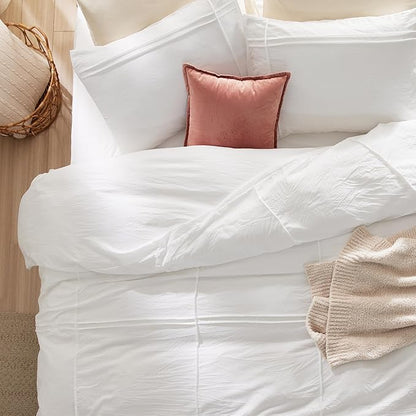 Bedsure Grid Boho Duvet Cover Queen Size - Shabby Chic Tufted Boho Bedding Set, 3 Pieces Shabby Chic Home Bedding for All Seasons, Includes 1 Queen Duvet Cover & 2 Pillowcases (White, 90" x 90")