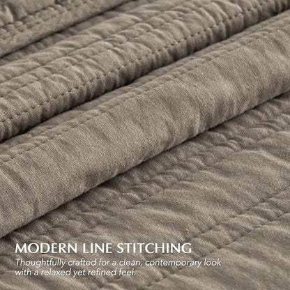 EVERGRACEHOME 100% Cotton Modern Lines Quilt Set King Size, Pre-Washed Soft Striped Coverlet Bedspread, 3 Piece Lightweight Bedding Set for All Season, with 2 Pillow Shams, Stone Taupe