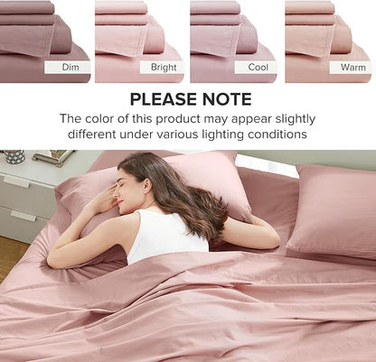 Comfort Spaces 100% Cotton Sheets Cal King, Breathable & Soft Cotton Sheets, Naturally Cool Cotton Bed Sheets with 14" Elastic Pocket Fits up to 16" Mattress, All Seasons Sheet Set, Pink 4 Piece