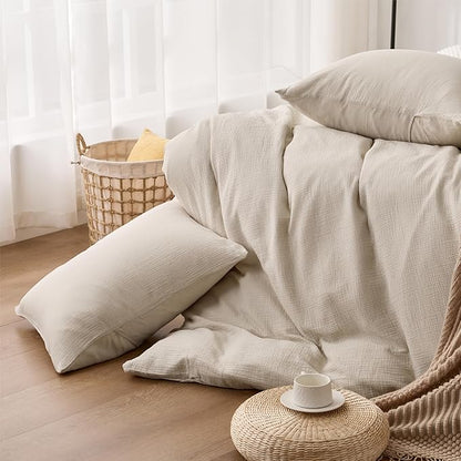 Gream Gray Duvet Cover King, 100% Sandwashed Cotton Soft King Size Duvet Cover Set 3 Pieces with Zipper Clousre & Corner Buttons (Cream Gray, King 104 x 90)