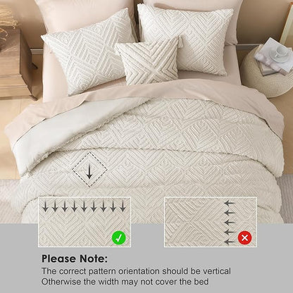 Litanika Beige Oversized Queen Comforter, 3 Pieces Cream Tufted Boho Farmhouse Bedding Comforter Sets, Lightweight Fluffy Comforter Bed Set for All Season (98x98In Comforter and 2 Pillowcases)