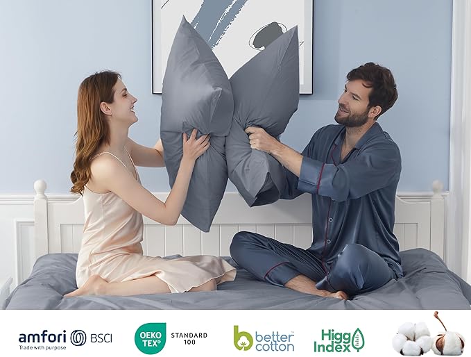 Pillow Cases, Standard Queen Size Cotton Percale Weave Pillowcases, Pre-Shrunk Breathable and Hypoallergenic Pillowcases, Set of 2 (2 Piece Standard/Queen 20 Inch x 30 Inch, Dark Gray)