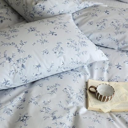 HighBuy Blue Floral Comforter Set Twin XL Size French Country Style Comforters Smooth Soft for Teen Girls 3 Piece Boho Bedding Comforters with 2 Pillowcases,Easy Care Gifts