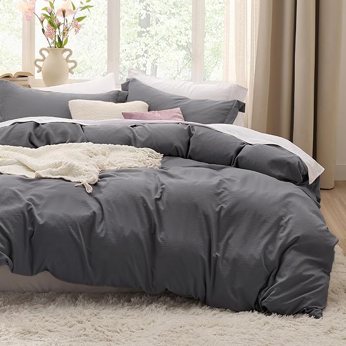 Bedsure Dark Grey California King Duvet Cover - Prewashed Cotton-Like Polyester Extra Soft Bedding Set, Includes 1 Cal King Duvet Cover 104x98 Inches with Zipper Closure & 2 Pillow Shams, No Comforter