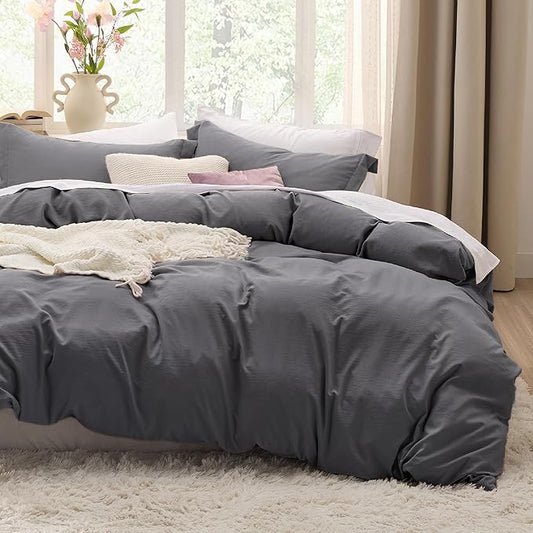 Bedsure Dark Grey California King Duvet Cover - Prewashed Cotton-Like Polyester Extra Soft Bedding Set, Includes 1 Cal King Duvet Cover 104x98 Inches with Zipper Closure & 2 Pillow Shams, No Comforter