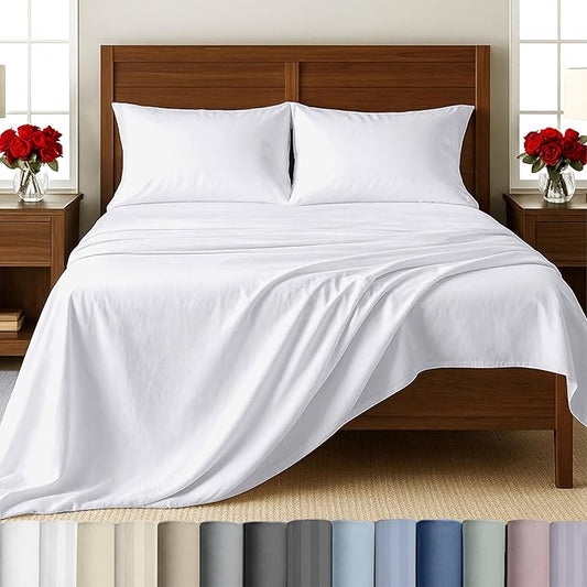 California Design Den Full Size Sheet Set - 100% Cotton, 500 Thread Count Sateen, Deep Pocket Bed Sheets with Fitted Elastic Sheet, Soft Luxury - White
