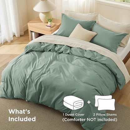 Bedsure Duvet Cover Queen Size - Soft Double Brushed Bedding Set for Kids & Adults, Zipper Closure, 3 Pieces, Includes 1 Duvet Cover (90"x90") & 2 Pillow Shams, NO Comforter, Sage Green