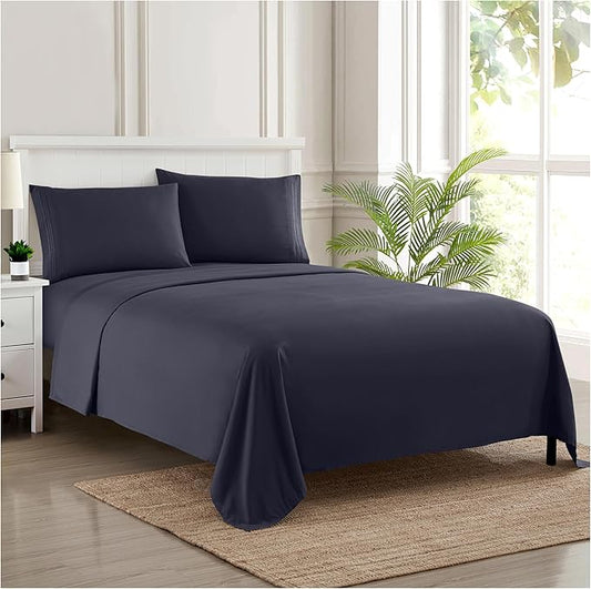 King Size Sheets - Breathable Luxury Bed Sheets with Full Elastic & Secure Corner Straps Built In - 1800 Supreme Collection Extra Soft Deep Pocket Bedding Set, Sheet Set, King, Navy