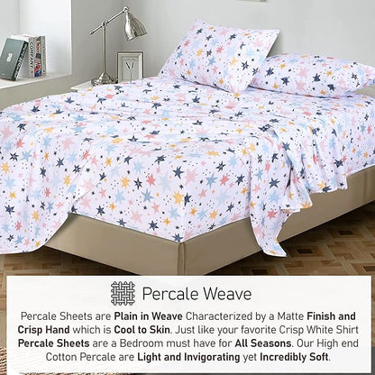 RUVANTI 100% Cotton Sheets – Full Size Percale Bedding, Cooling & Breathable Floral Design, Durable with a Crisp, Soft & Comfortable Feel, 16" Deep Pocket, 4-Piece Set, Fault Star