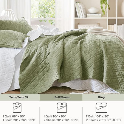 Comfort Spaces Queen Quilt Set Modern Reversible Diamond Coverlet Queen Bedding Set Cozy Quilted Winter Layer, All Season Lightweight Soft Queen Size Quilt, Kienna, Full/Queen Olive Green3 Piece