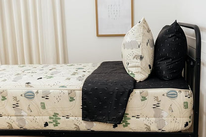Beddy's Adventure & Wildlife Theme Durable Zipper Bedding for Kids, Bed in a Bag, Cream Comforter & Charcoal Sheets with Outdoor Explorer Design, Includes Pillowcase & Pillow Sham, Easy to Make & Wash