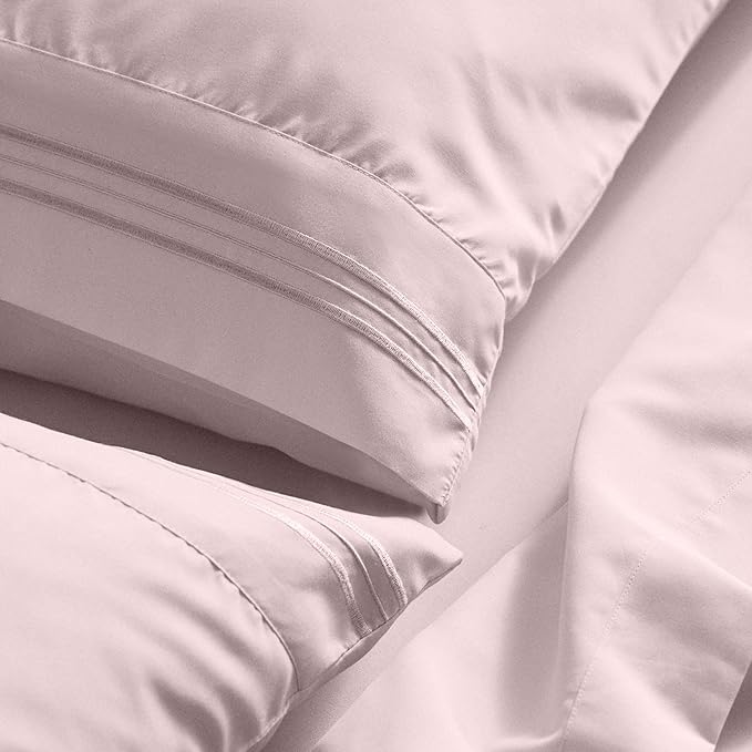 Mellanni Full Sheet Set - 6-Piece Iconic Collection Bedding, (Including 4 Pillowcases), 21-Inch Extra Deep Pocket, Easy Care, Ultra Soft, Cooling Sheets, Brushed Microfiber - Blush Pink