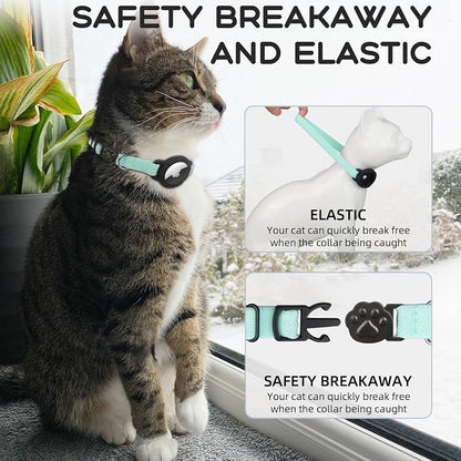 AirTag Cat Collars, Stretchy Collar with AirTag Holder and Bell | Breakaway - Ultra Design Elastic - GPS Tracking Collars - Adjustable Size for Cats & Puppies 7.5-12.5" - (Green)