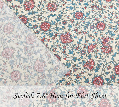 DAUAOTO 100% Cotton Sheets Set Twin Size Printed Bedding Sets, Up to 14" Deep Mattress, Country Rustic Floral Pattern Bedlinen Set