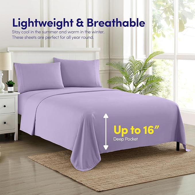 1500 Supreme Collection Twin XL Sheet Sets Lavender - 3 Piece Bed Sheets and Pillowcase Set for Twin XL Mattress - Extra Soft, Elastic Corner Straps, Deep Pocket Sheets, Twin XL Lavender