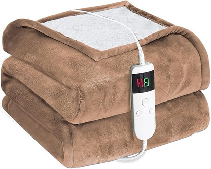 Electric Heated Blanket Full Size 72''x84''-Control Heating Blanket, Soft & Warm Flannel 10-Level Temperature Control, 8 Hours Auto Off, Rapid Heating & Overheat Protection