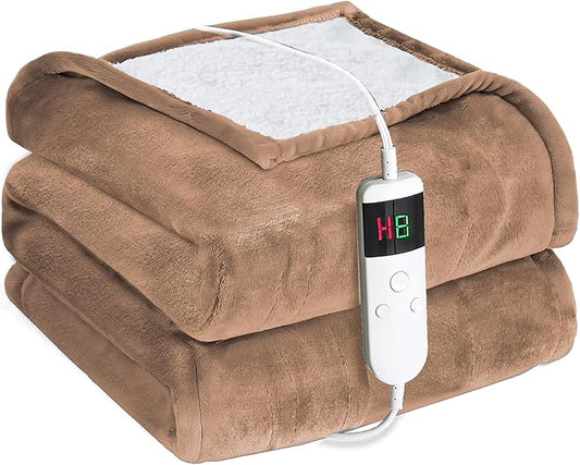 Electric Heated Blanket Full Size 72''x84''-Control Heating Blanket, Soft & Warm Flannel 10-Level Temperature Control, 8 Hours Auto Off, Rapid Heating & Overheat Protection