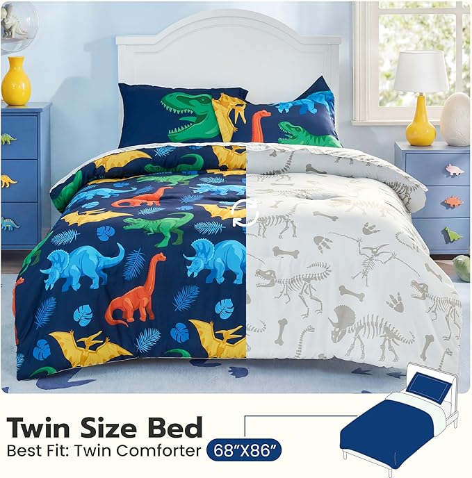 Joiedomi Kid Twin Comforter Set 5 Piece Dinosaur Bedding Set for Boys Girls Super Soft Microfiber Bed in a Bag with Comforter Sheets Pillowcase Sham