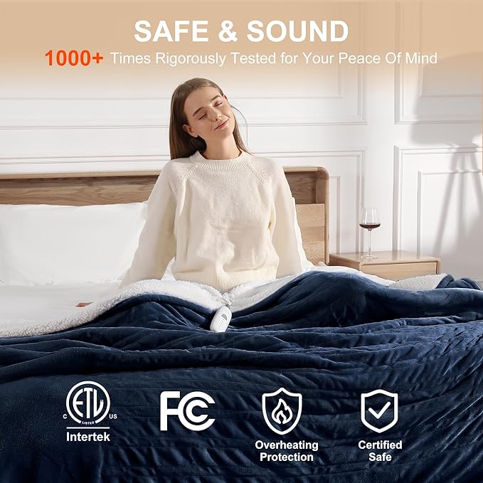 Electric Blanket Queen Size Heated Blanket 90''X84'' - Fleece Heating Blankets Washable with 5 Heating Level & 10 Hour Auto Off Dual Zone Control Heated Blankets for Winter, Great Gift Ideas