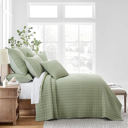 Levtex Home Mills Waffle Full Bedspread Set (100x104in) with 2 Pillow Shams (26x20in) - Desert Sage - 100% Cotton Full Size Bedspread Set - Lightweight, Soft, Pre-Washed
