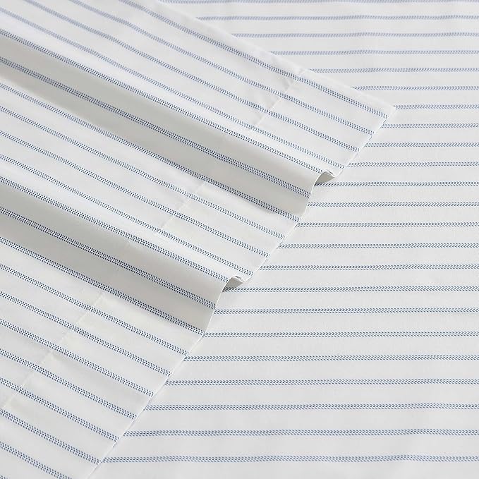Eddie Bauer - Twin Sheets, Cotton Percale Bedding Set, Crisp & Cool Home Decor (Essential Stripe White, Twin)