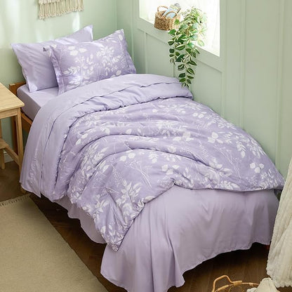 Bedsure Lavender Twin XL Comforter Set - 5 Pieces Floral Bedding Sets Twin XL Bed in a Bag with Reversible Botanical Flowers Comforter, Sheets, Pillowcase & Sham