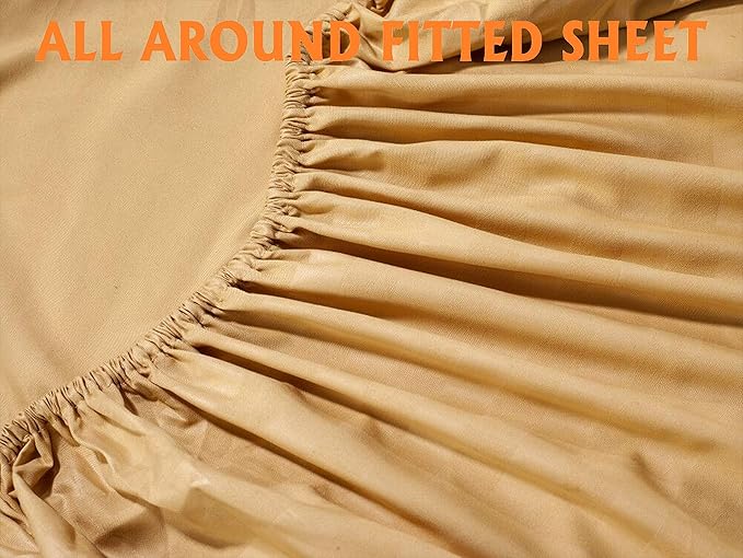 Elegant Comfort Best, Softest, Coziest 6-Piece Sheet Sets! - 1500 Premier Hotel Quality Luxurious Wrinkle Resistant 6-Piece Damask Stripe Bed Sheet Set, Queen Camel/Gold