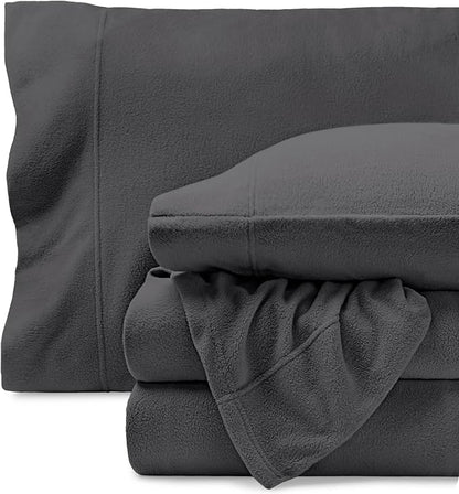 Bare Home Super Soft Fleece Sheet Set - Split King Size - Extra Plush Polar Fleece, No-Pilling Bed Sheets - All Season Cozy Warmth (Split King, Grey)