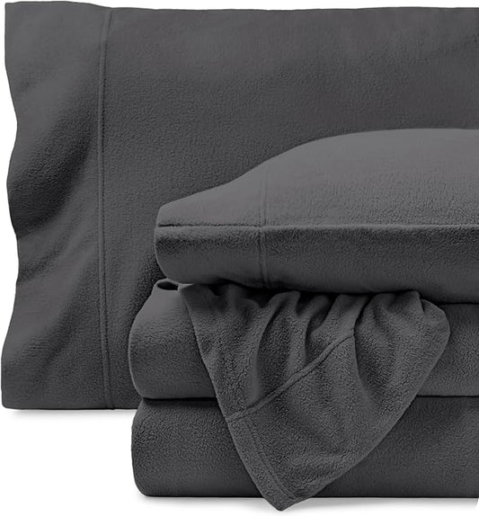 Bare Home Super Soft Fleece Sheet Set - King Size - Extra Plush Polar Fleece, Pill-Resistant Bed Sheets - All Season Cozy Warmth, Breathable & Hypoallergenic (King, Grey)