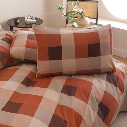 Houseri Red Plaid Comforter Set Full Vintage Grid Bedding Sets
