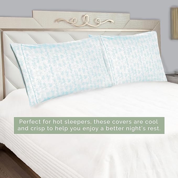 Elegant Comfort Ultra Soft Set of 2 Sea Waves Print Pillowcases - 1500 Premium Hotel Quality Microfiber, Soft and Smooth Envelope Closure 2-Piece Pillow Covers - Standard/Queen, Wave Aqua