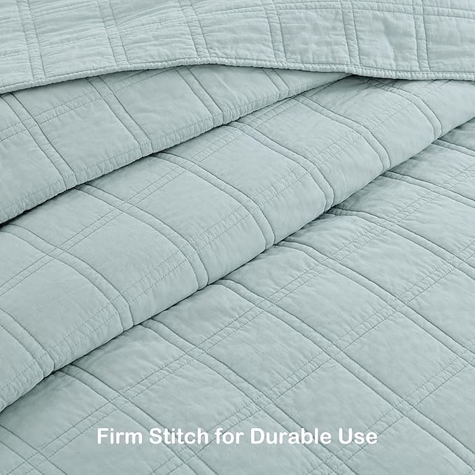 HORIMOTE HOME 100% Cotton Quilt Set King Size, Paleturquoise Pre-Washed Bedspreads Coverlet Set in Geometric Pattern, Cozy Lightweight Stitching Decorative Bedding Cover with 2 Shams for All Season