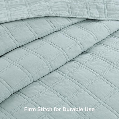 HORIMOTE HOME 100% Cotton Quilt Set King Size, Paleturquoise Pre-Washed Bedspreads Coverlet Set in Geometric Pattern, Cozy Lightweight Stitching Decorative Bedding Cover with 2 Shams for All Season