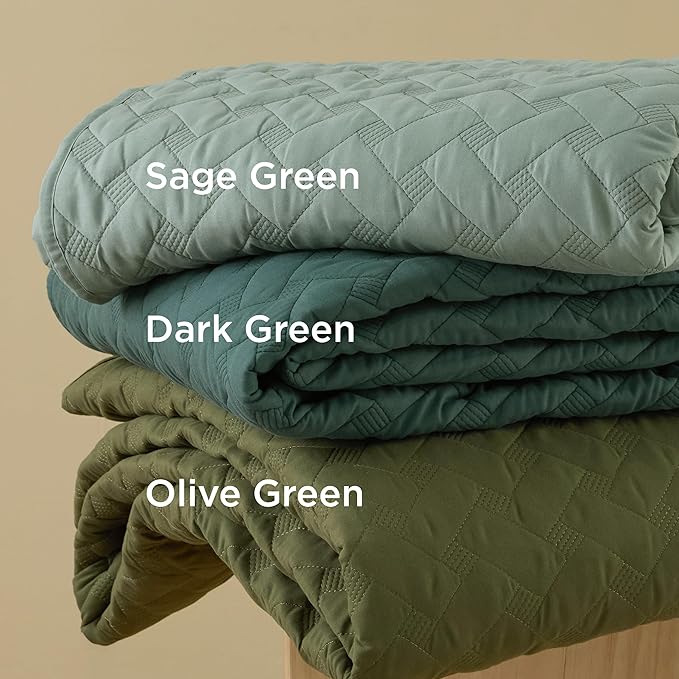 Bedsure Quilts Twin Size - Lightweight Bedspreads Twin Size with Basket Weave Pattern, Soft Quilt Bedding Set, Olive Green Comforter Set Coverlet for All Seasons with 1 Pillow Sham (68" x 86") | Skin-Friendly Soft, All-Season Comfort, Breathable, Light...