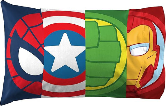 Jay Franco Marvel Super Hero Adventures Double Team 1 Pack Pillowcase - Double-Sided Kids Super Soft Bedding - Features The Avengers