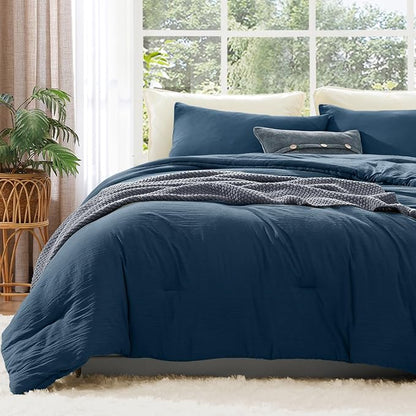 WRENSONGE Full Size Comforter Sets - 3 Pieces Serenity Blue Comforter Prewashed Soft Lightweight for All Seasons, Fluffy Down Alternative Comforter Full Size with 2 Pillow Shams