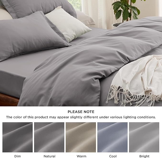 Bedsure Duvet Cover with Fitted Sheet Queen - Cooling Deep Pocket, Hotel Luxury Soft Double Brushed Bedding Set with Zipper Closure, 1 Duvet Cover, 1 Fitted Sheet, 2 Pillow Shams, NO Comforter, Grey